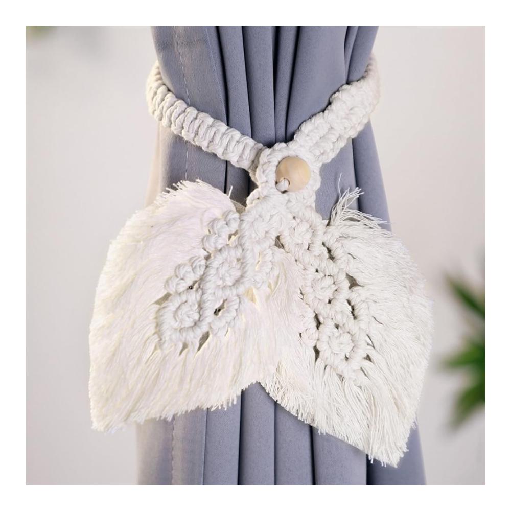 2er Set Makramee Vorhang Raffhalter für Boho Wohnkultur | Handgefertigte Baumwolle Gardinenklammern | Dekorative Gardinenhalter für Fenster | Stilvolle Vorhang Holdbacks in Schwarz