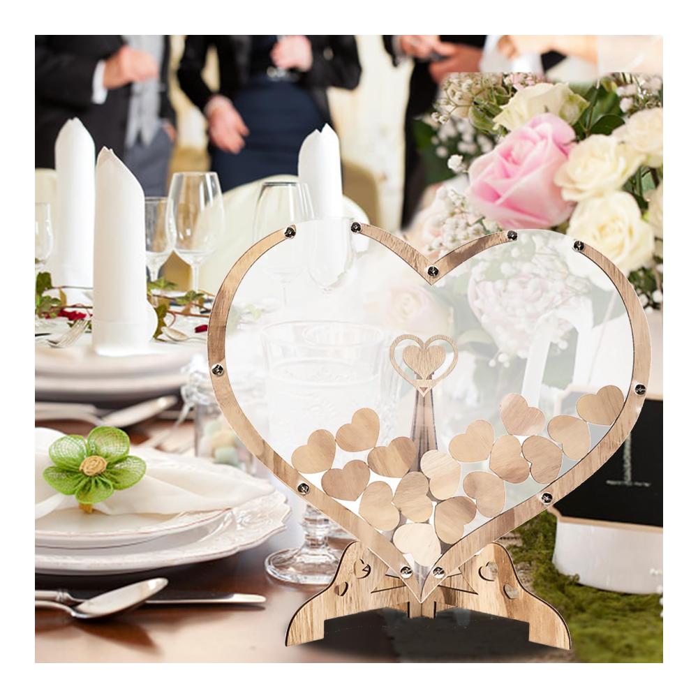Personalisiertes Hochzeits Gästebuch aus Holz mit Herzrahmen & Zubehör - Gästebuch Hochzeit mit 25 Herzballons 2x Kugelschreiber & Aufbewahrungsbox - Holzherzen für individuelle Gestaltung