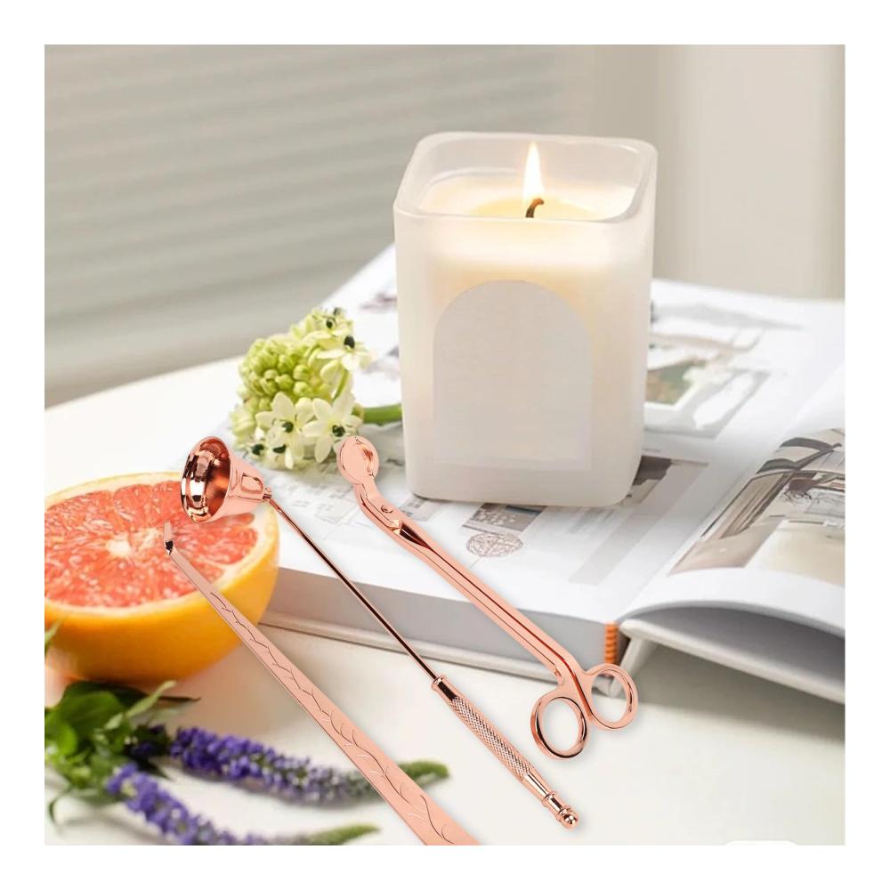 Luxuriöses Kerzenlöscher-Set Edelstahl Dochtlöffel Trimmer & Schere - Perfektes Kerzenzubehör für Liebhaber - Roségold-Kerzenpflegeset inklusive