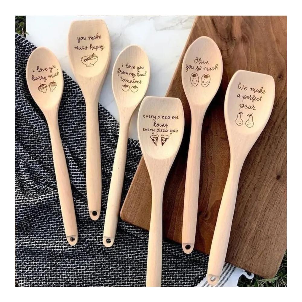 Lustiger Kochlöffel mit kreativen Gravuren – Einzigartiges Küchengeschenk für Feinschmecker! Holzlöffel mit Pizza-Wortspielen