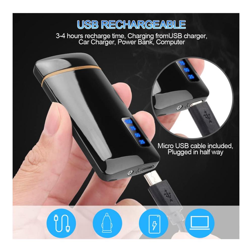 Elektrisches Feuerzeug Aufladbar - Stylisches Plasma Feuerzeug für Mann & Papa - USB Dual ARC Lichtbogen - Winddicht & mit Batterieanzeige - Ideales Geschenk für Mann und Ehemann