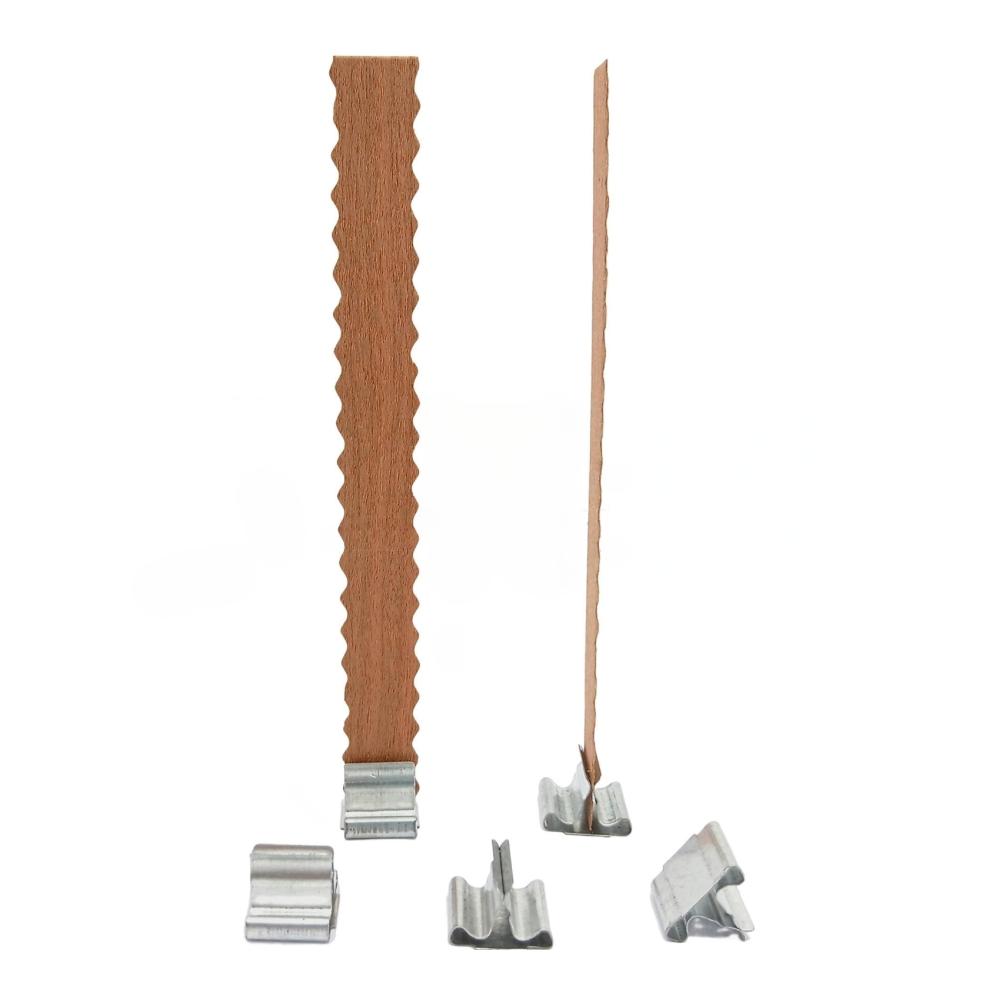 Premium Holzdochte für Kerzenherstellung | 10/20/50 Sets 40–90 mm | Metallhalter & Sojakerzen | Knisternder Holzdocht | Rauchfrei | Lange Brenndauer