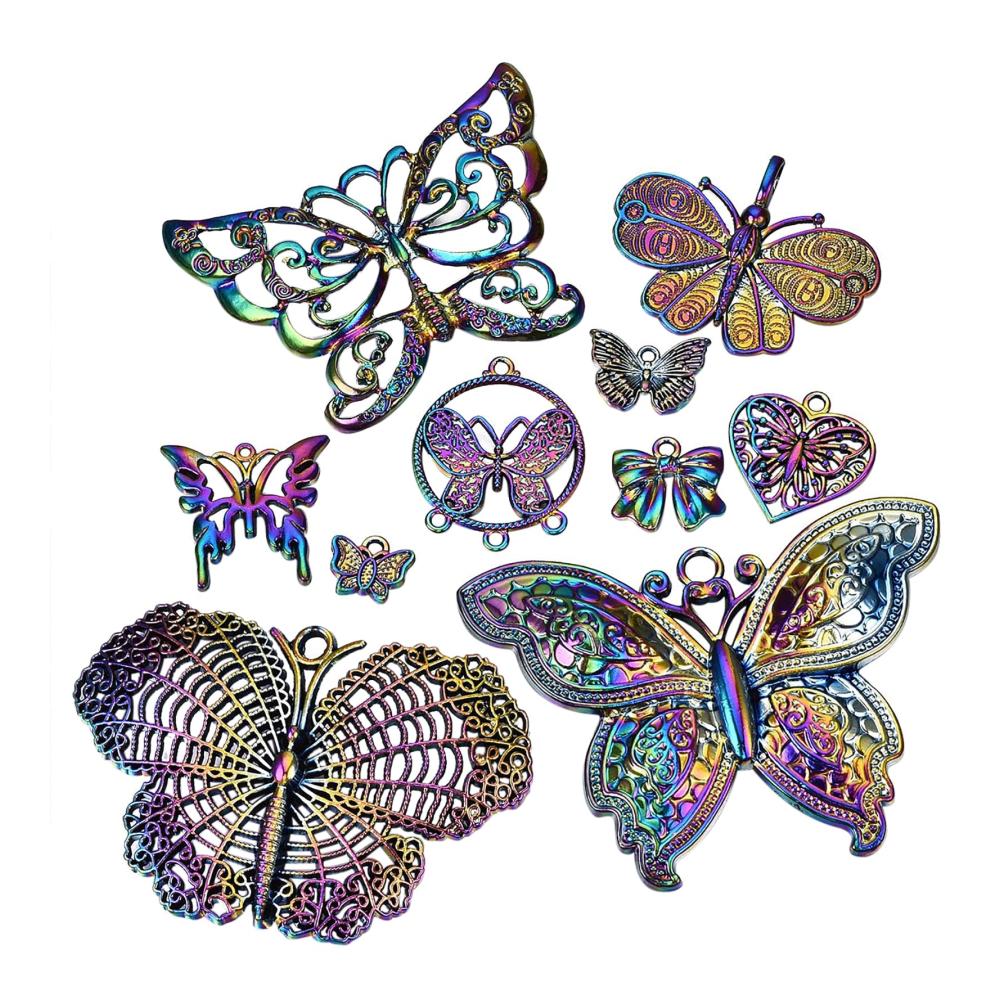Bunte Schmetterling Legierung Charms Anhänger - 10er Set | Regenbogen Metall Tier Anhänger für DIY Schmuck | Glanzvolle Accessoires für Armbänder & Halsketten