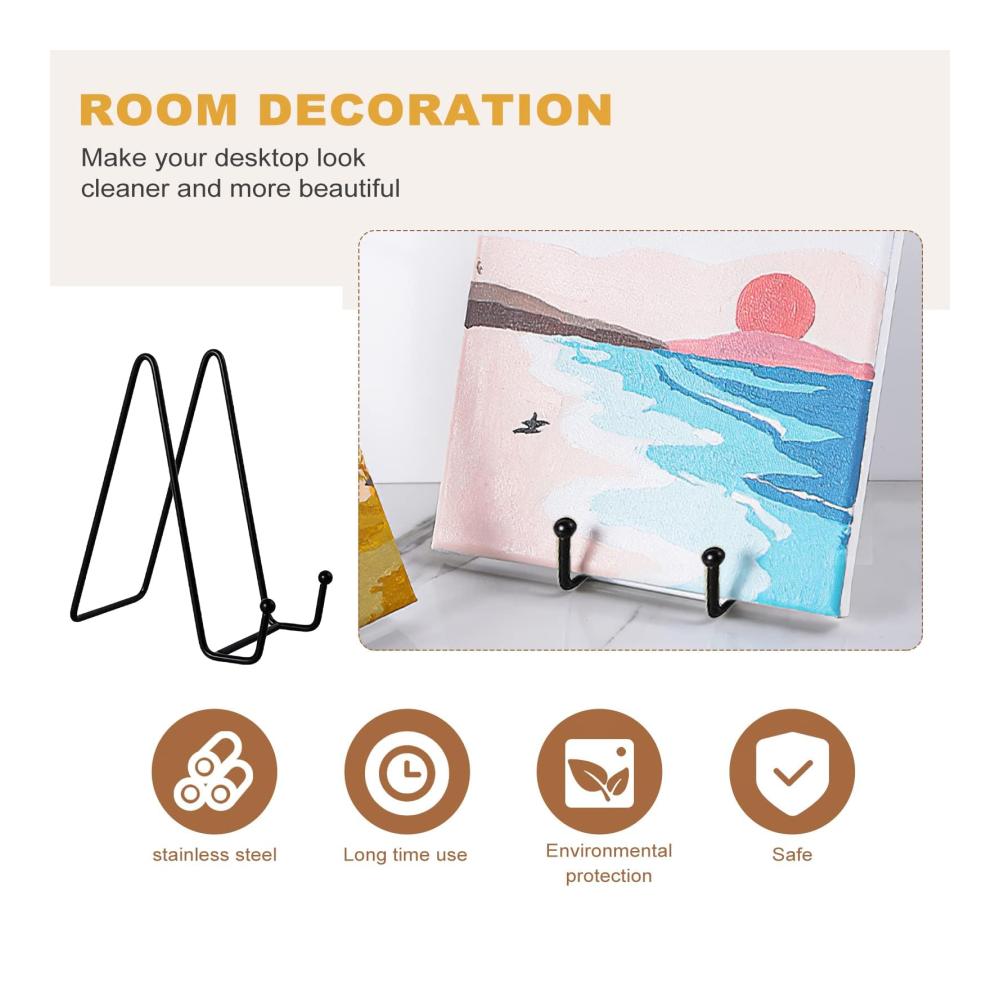 Elegante Staffeleien Set mit 4 stilvollen Eisen-Displayständern für Kunst Fotos und Dekorationen - Schwarze Metall-Bilderrahmenhalter ideal für Bücher Teller und mehr - Stabile Ausstellungsständer für kreative Präsent