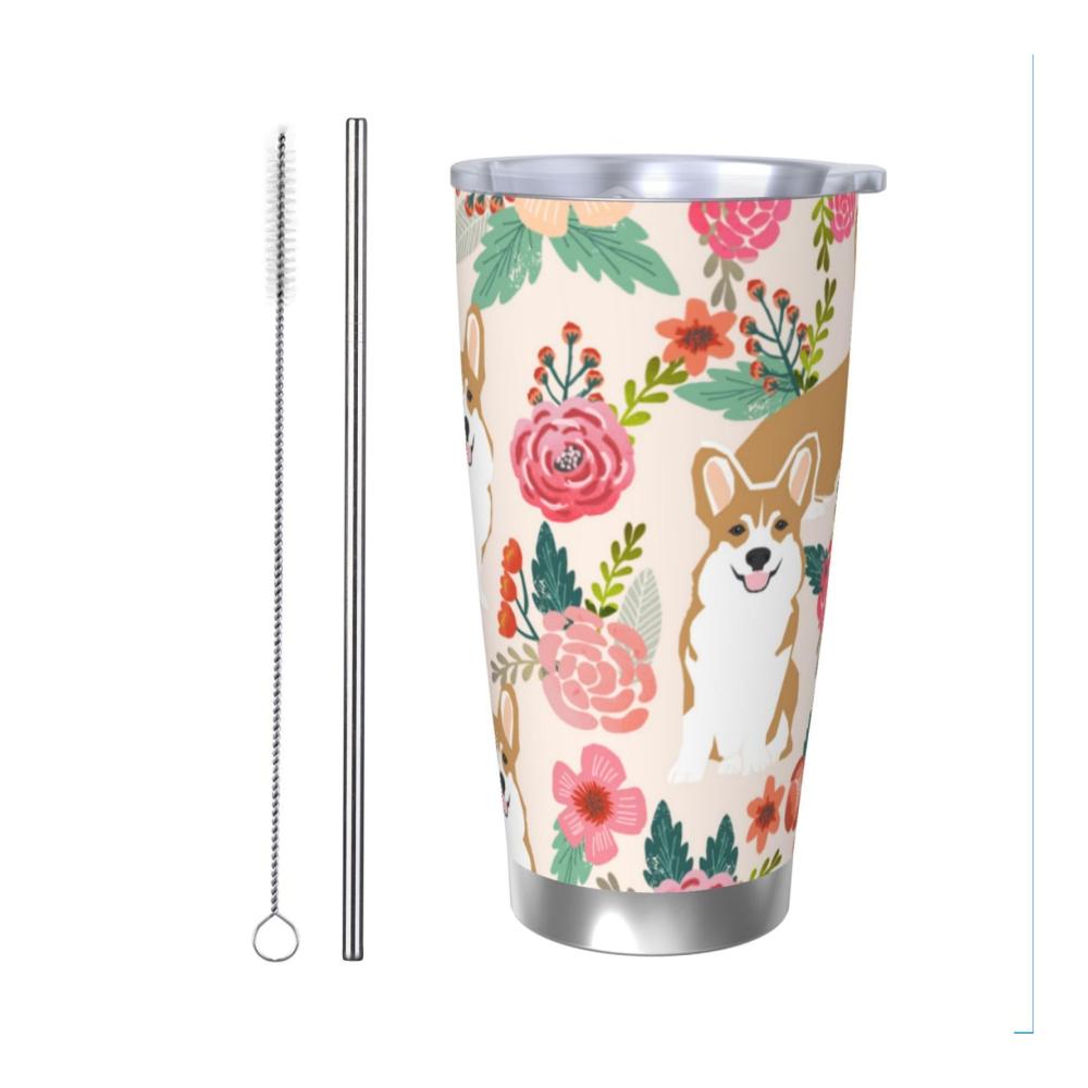 Doppelwandiger 20oz Edelstahl-Reisebecher mit Deckel und Strohhalm - Isolierte Thermoskanne für heiße und kalte Getränke - Wiederverwendbarer Becher für Autohalterungen - Perfekt für unter