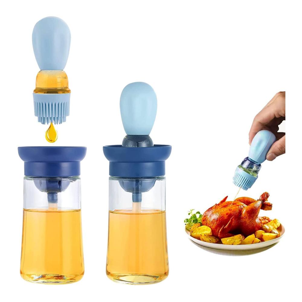 Hochwertiger Backpinsel und Ölflasche Set – 6 oz Auslaufsicherer Glas-Ölspender mit Silikonpinsel – Ideal für Küche Grillen und Backen – Spülmaschinenfestes Oliveöl-Flaschenset