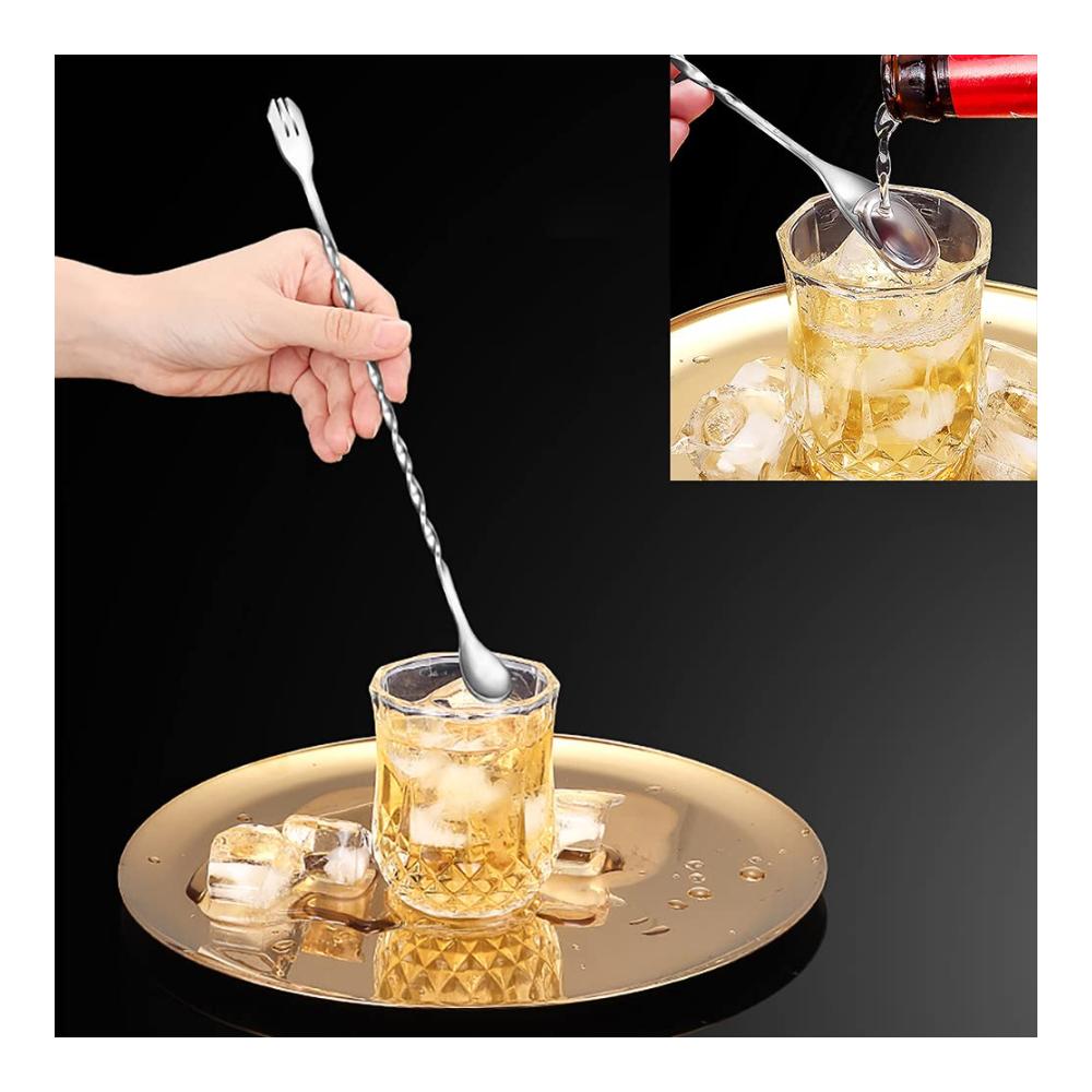 Spiralrührlöffel aus Edelstahl | Cocktaillöffel mit Gabel | Mehrzweck-Stößel für Crushed Ice | Spezielle Länge für die Home-Bar | Cocktailrüh