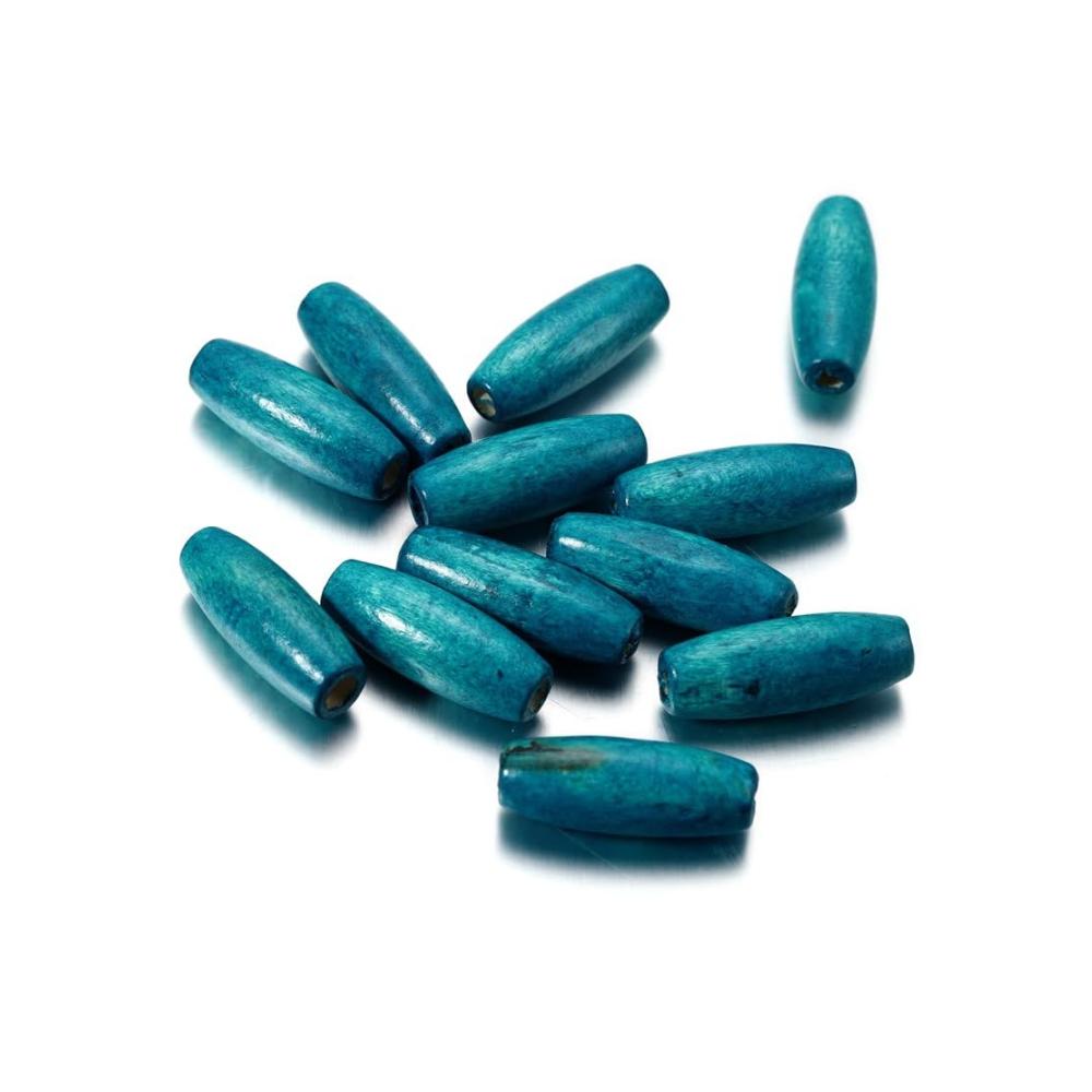 Perlenweben-Zubehör 200 Stk. Natürliche Holzperlen 85x22mm - Große Holzkugeln mit 25mm Loch für DIY Basteln Dekorationen Schmuck - Blaue Farbe - Ideal für Armbänder und H