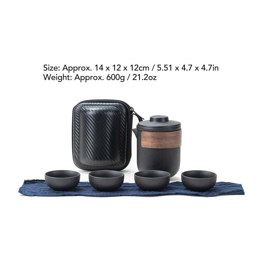 Entdecken Sie unterwegs den Genuss Tragbares Anti-Brenn-Mini-Teeservice aus Keramik - Perfekt für Outdoor-Teegenuss! Inklusive Tee-Ei-Set und Aufbewahrungstasche. Ideales Reise-Teeset mit Schwarzem Topf und 4 Tassen für unterwegs
