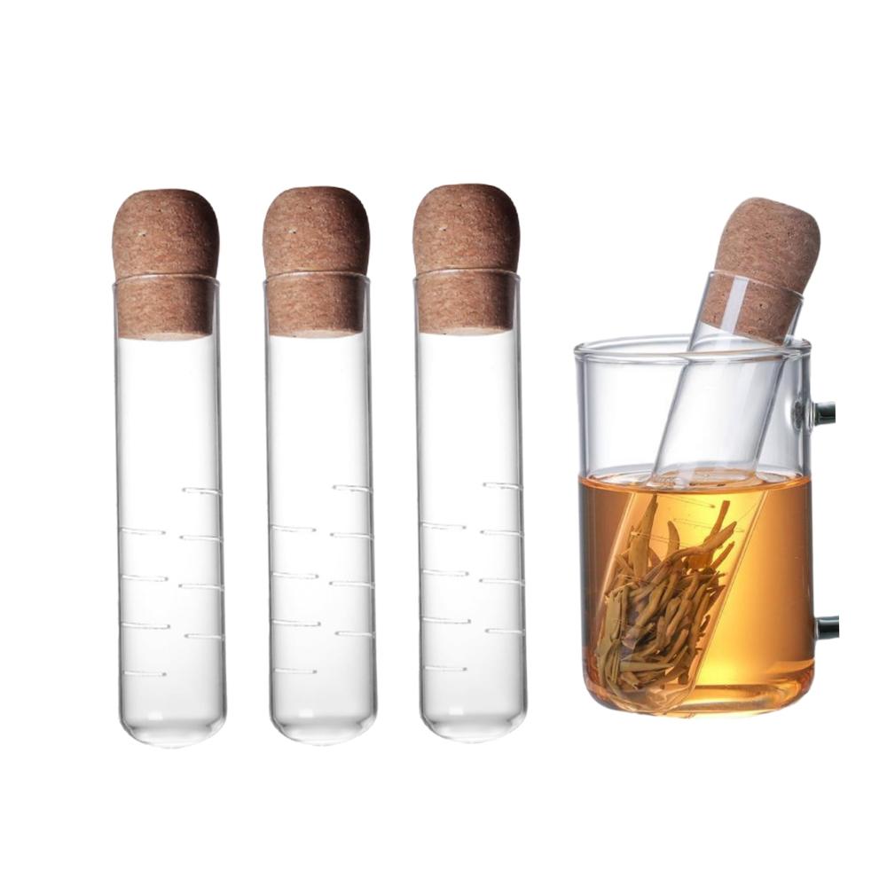 Hochwertiges Glas-Tee-Ei mit Korkgriff | 3-teiliges Teefilter-Set | 152 cm lang | Wiederverwendbarer Tee-Diffusor für losen Tee | Ideales Trinkgeschirr für Tassen und Te