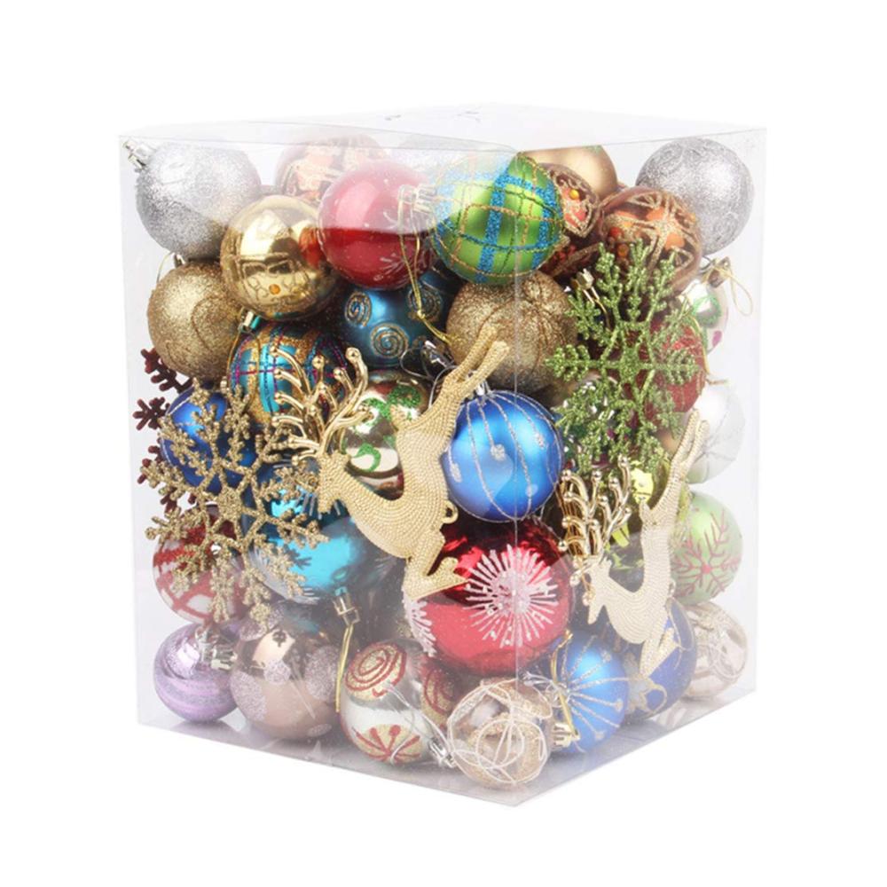 Buntes Fest 70er Set Weihnachtskugeln Kunststoff Multi-Form 3-8cm für Baum & Fensterdekoration - inkl. Hängeseil