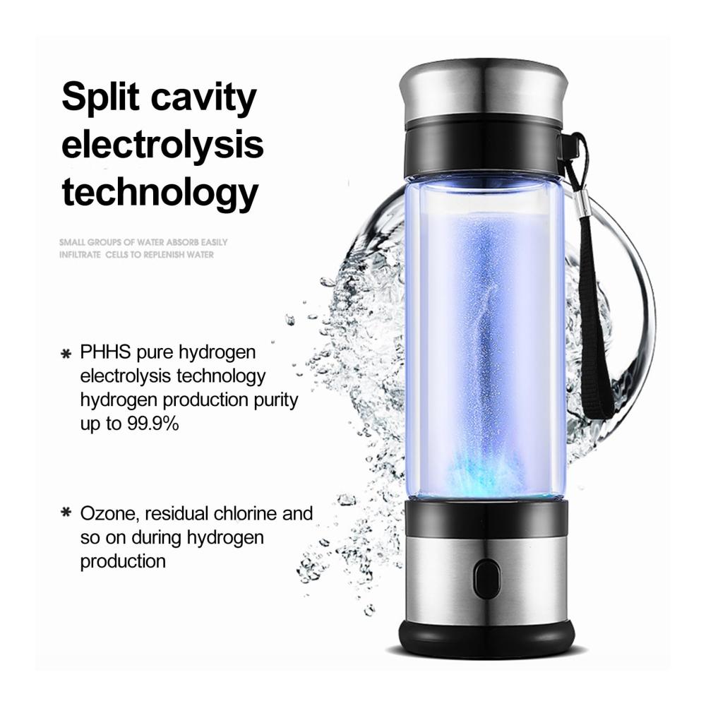 Wiederaufladbare Wasserstoff-Filterflasche Tragbarer Ionisator mit PEM-SPE-Technologie für gesundes Wasser unterwegs - Ideal für Home-Office und Reisen (Schwarz