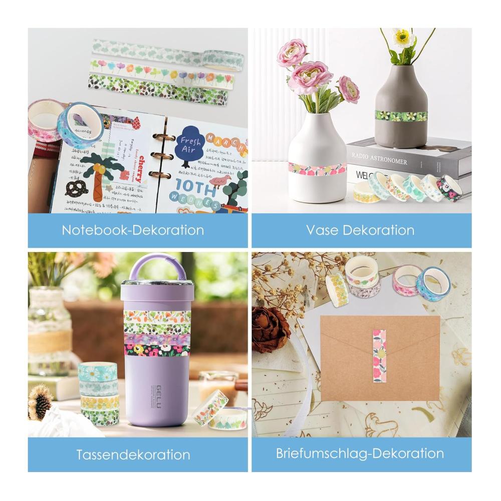 Entdecken Sie Kreativität mit Stil 18 Rollen Blumen Washi Tape Set - Bunte Klebebänder für einzigartige Bullet Journals DIY-Handwerk und Planners - Dekoratives Masking Tape für Scrapbooking und mehr