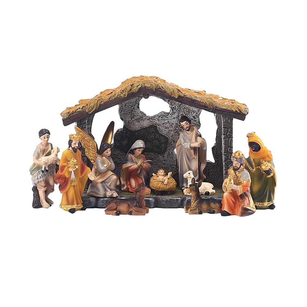 Tischkrippen Weihnachtsdekoration Umfangreiche Weihnachtskrippe Sets mit 11 Figuren für eine festliche und religiöse Tischdekoration. Ideal für Weihnachten