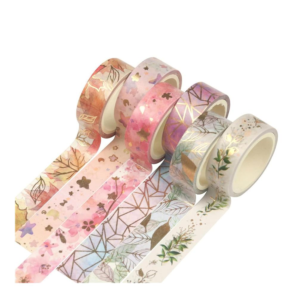12er Pack Washi-Tape mit Blumenmuster 15mm breit Goldfoliendruck - Japanische Klebebänder für Scrapbook Bullet Journal Geschenkverpackung - Buntes Dekorband (5m