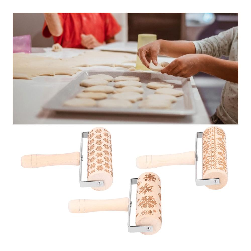 Entdecken Sie die Magie des Backens mit unseren Präge-Nudelhölzern! Weihnachtliche Schneeflocken-Blumen-Designs für köstliche Kekse. Perfekt für Kinder und Erwachsene