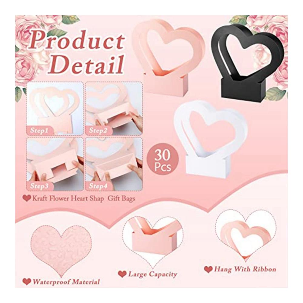 Premium Packpapier Blumenboxen Set – 30 Stück Rechteckige Geschenktüten für Blumenarrangements in Schwarz Weiß und Rosa - Ideale Verpackung für Blumensträuße