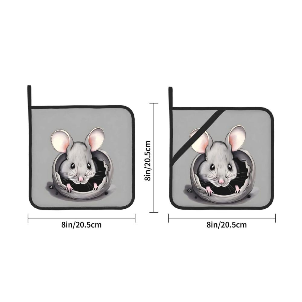 Entdecken Sie Luxus in der Küche Exklusive zweiteilige Topflappen-Abdeckung mit stilvollem grauem Ratten-Druck | 203 x 203 cm | Dick langlebig und verbrühungsfrei | Leichte Reinigung für ultimativen Kochkomfort