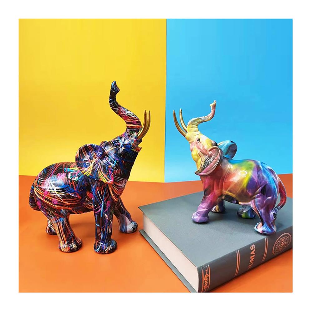 Buntes Elefanten-Skulptur-Dekor Kreative Graffiti-Tier-Desktop-Ornament Aus Harz Für Zuhause & Büro. Tischdekoration für Wohnzimmer Bücherregal & Veranda. Büro-Arrangement (Farbe B Größe S