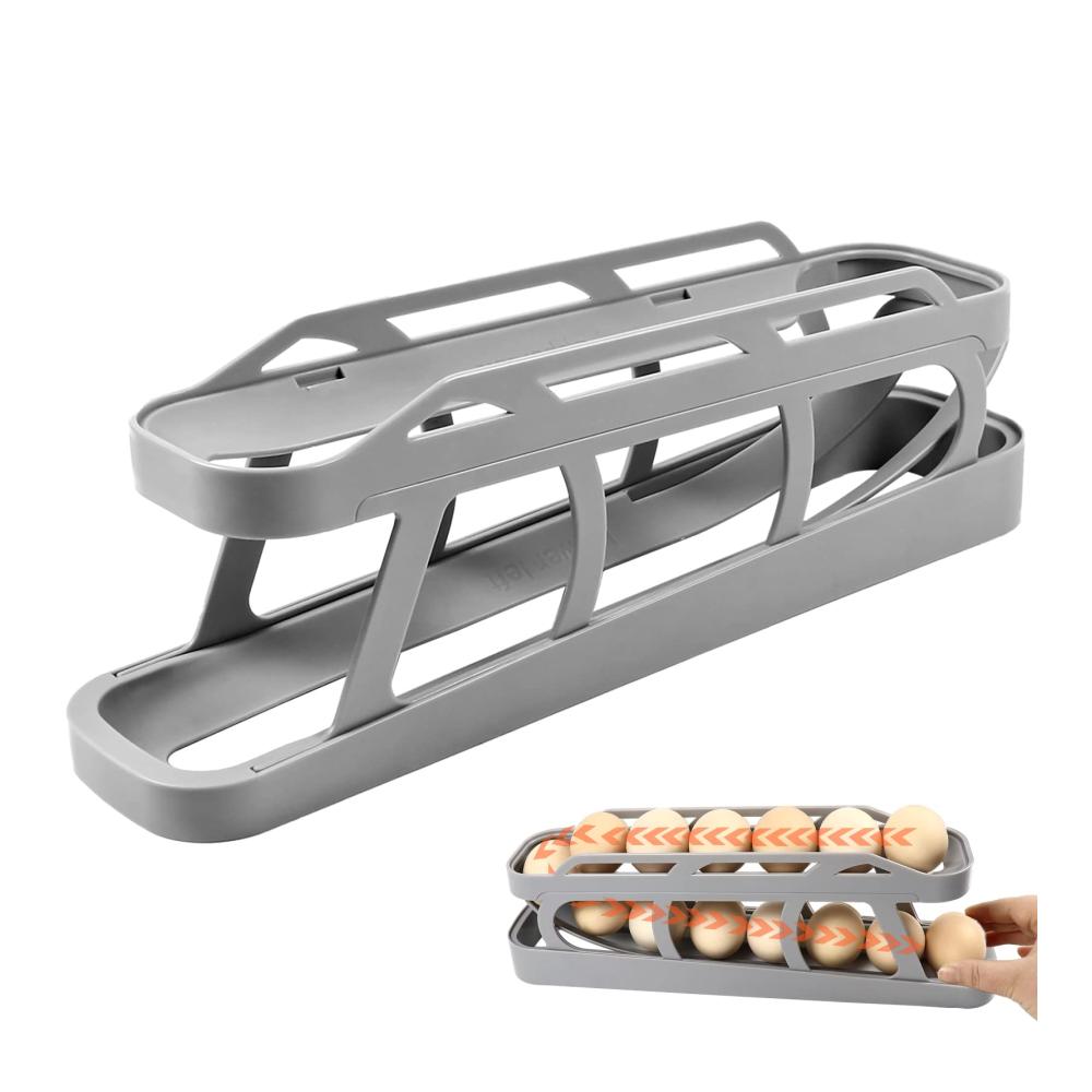 Platzsparender Eierkorb für Kühlschrank | Rollender Eierspender für 12-14 Eier | 2-stöckiger Eierhalter mit automatischem Rollmechanismus | Organisieren Sie Ihren Kühlschrank mit Stil
