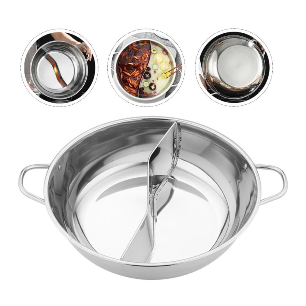 Edelstahl-Shabu-Hot Pot Set | 2-Fächer Chinesischer Suppentopf | 11 Zoll Induktions-Ramen-Kocher | Hochwertiges Kochgeschirr für Gasherd | Töpfe & Pfannen für köstliche Küchenerlebnisse