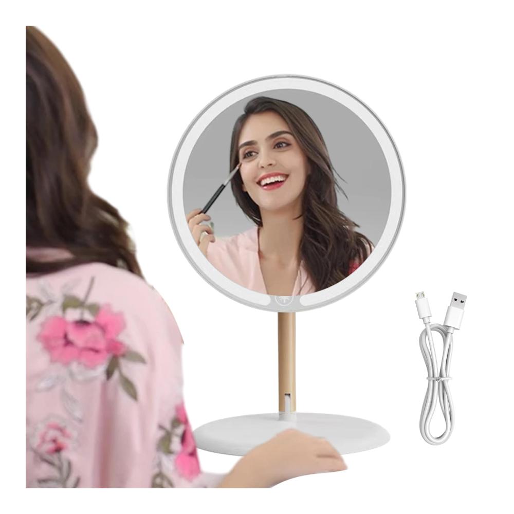 Erleuchten Sie Ihren Schminktisch! USB-wiederaufladbarer Tischspiegel mit LED-Lichtern - Beleuchteter Schminkspiegel mit Touch-Steuerung und 3 Farbmodi | Praktischer Spiegel für perfektes Make-up und Styling - Makeup-Spiegel für Was