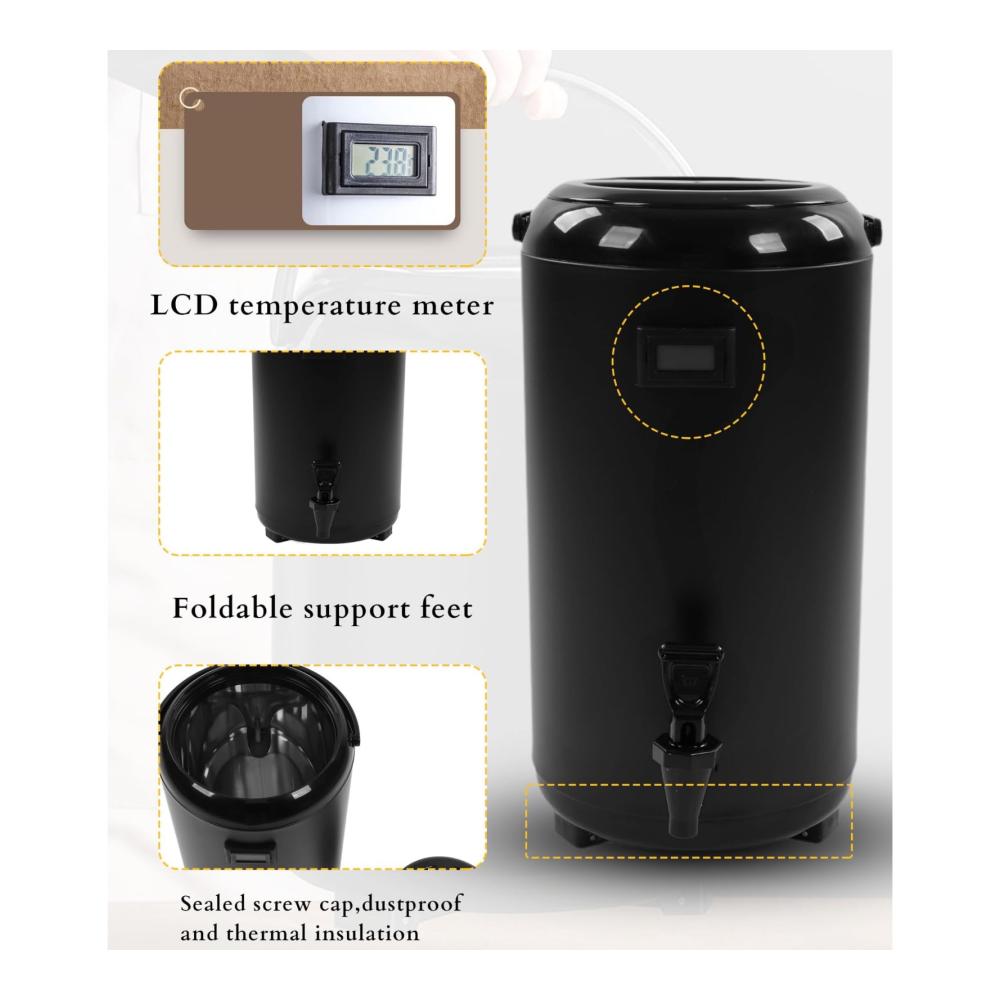 Entdecken Sie den Ultimativen Genuss Isolierte Thermoskanne mit Thermometer für Heiß- und Kaltgetränke - 12L Eisgetränkespender ideal für Kaffee Tee Wasser und Saft. Perfekter K