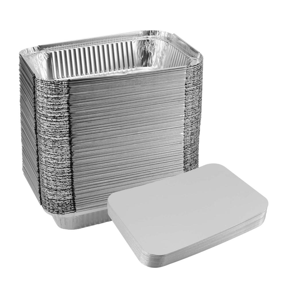 60er Packung Vorratsdosen Aluminiumfolien-Tabletts mit Deckel - Ideal zum Backen Kochen Einfrieren & mehr - Große Luftfritteusen-Blechdosen 1000ml
