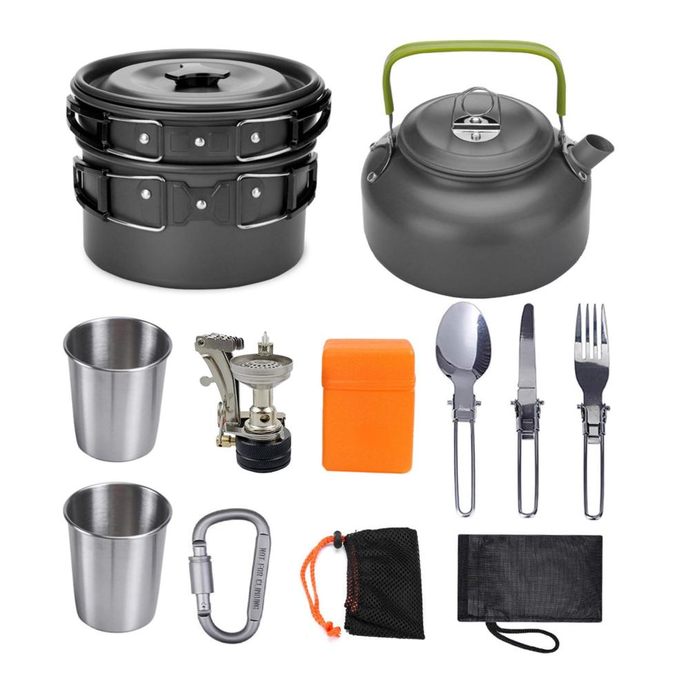 Entdecken Sie die Magie des Kochens unter freiem Himmel mit unserem Camping Kochgeschirr-Set! Praktisches Camping Besteck inklusive. Unverzichtbar für Outdoor-Abenteuer. Topf- und Pfannenset für ultimatives Campingerlebnis (B-Schwarz