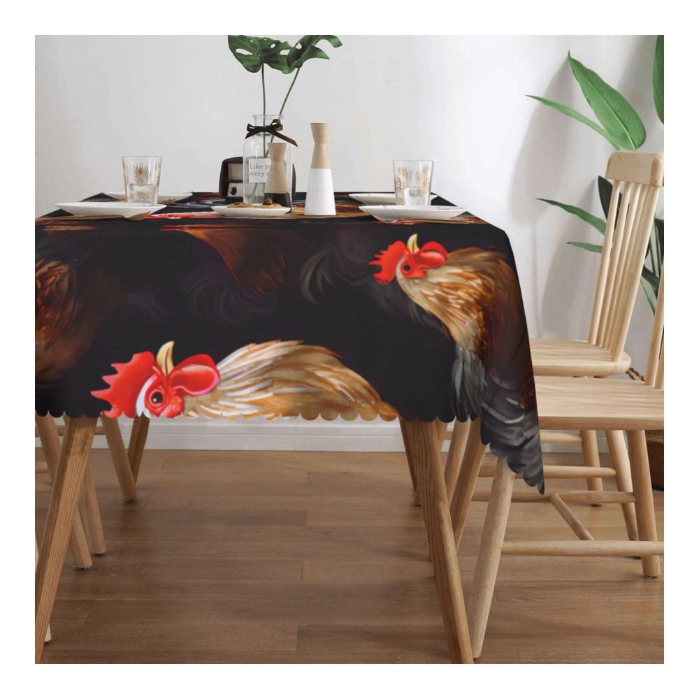 Elegante Tischdecke mit Hahn-Motiv | Wasserabweisend | Rechteckig | Küche & Esszimmer | Dekorative Waschbare Tischdecke für jeden Anlass | 202