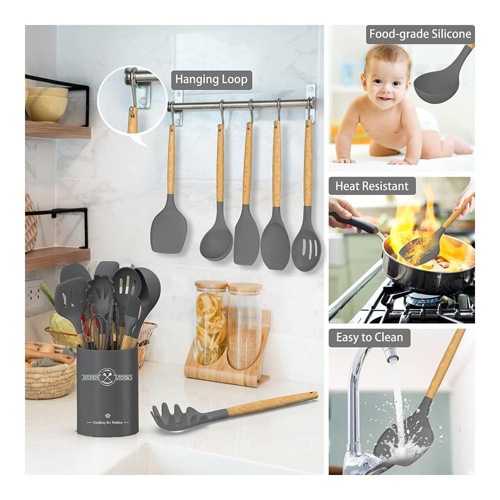 Premium Pfannenwender Set aus hitzebeständigem Silikon - 5-teiliges Küchenutensilien-Set für müheloses Kochen & Backen - Antihaft-Spachteln