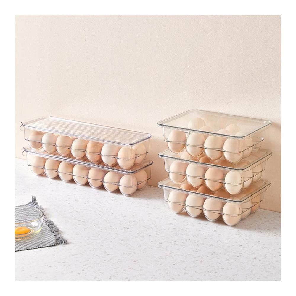 Eierbecher Deluxe 2er-Pack Kühlschrank Eierbehälter mit Deckel und Griff - 12er Klare Stapelbare Kunststoff-Eierschalen für Perfekte Aufbewahrung und Organisation - Einfach Frische Eier Genießen