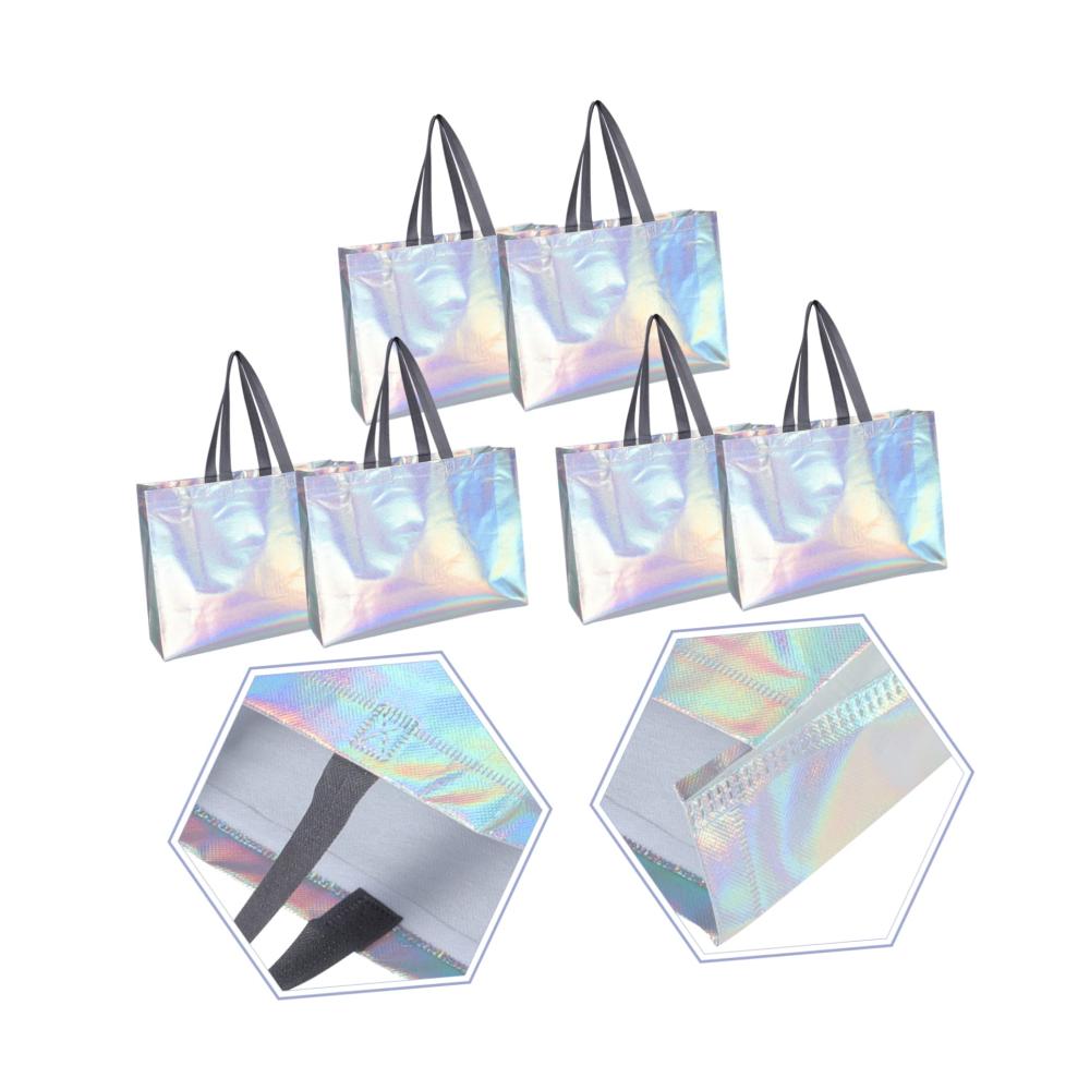 30 Stk Holografische Einkaufstaschen für Lebensmittel und Leckereien - Silberfolie Geschenktüten - Party-Geschenk-Taschen für Geburtstage - Tragbar und vielseitig verwendbar - Vlies