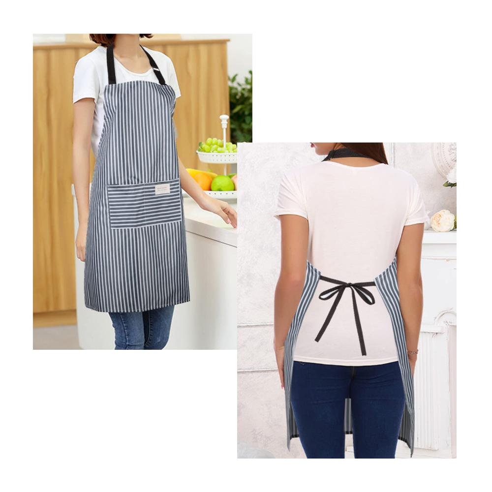 Entdecken Sie Stil und Funktionalität 2er-Pack Wasserdichte Damen Kochschürzen aus Baumwolle mit Nadelstreifenmuster Latzschürzen und 2 praktischen Taschen. Ideal für Kochen Backen Grillen und Hausarbeit - Setzen Sie auf Qualität und Komfort für Ihre Küchenabenteuer