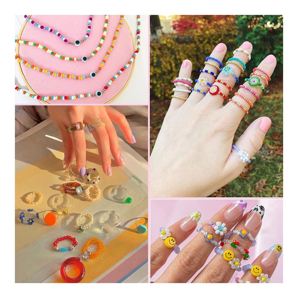 3360 Stück Mini Glasperlen 4mm kleine Rocailles Perlen Bastelperlen Set mit elastischer Schnur – Ideales Perlenweben-Zubehör für DIY Armbänder Halsketten und Schmuckherstellung