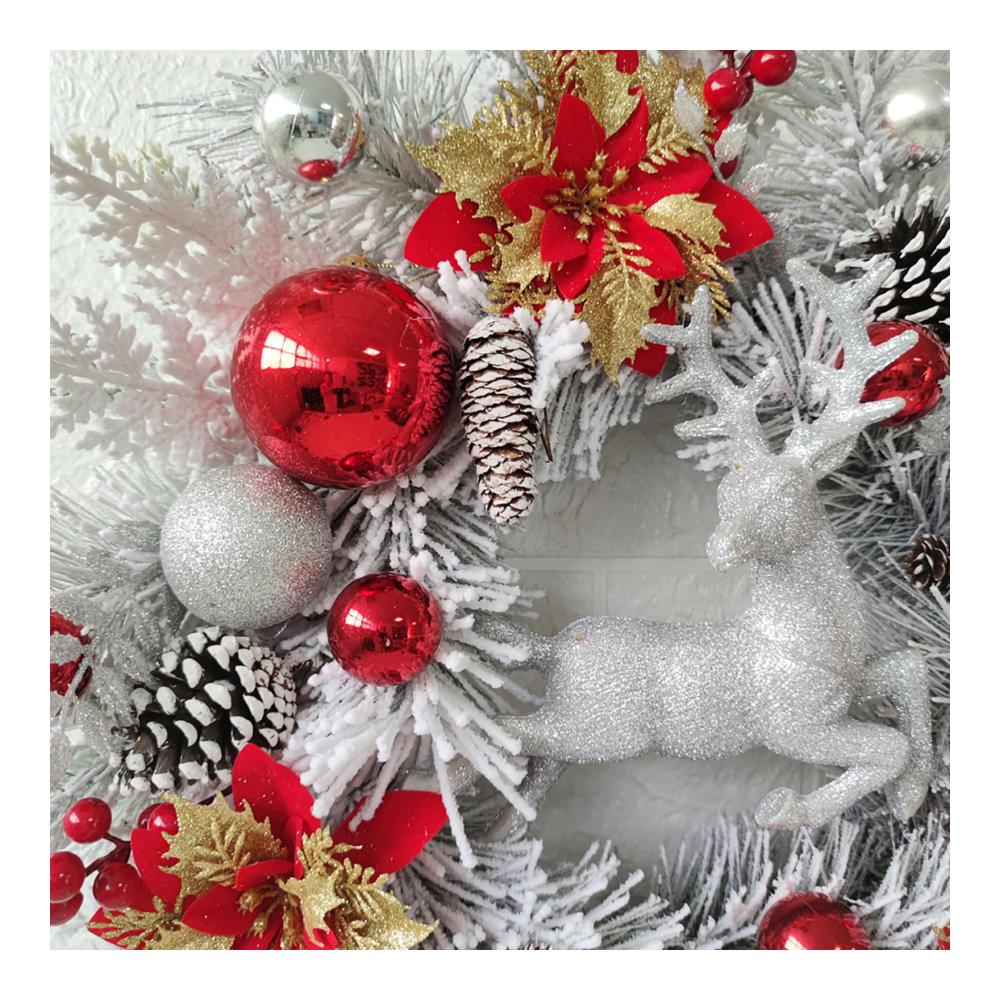 Exklusiver 45cm Weihnachtskranz - Schnee Beflockt Tannenzapfen Beeren Kugeln & Sterne - Weiß Gefrostet - Festlicher Türschmuck für Weihnachten - Großer Künstlicher Kranz & Girlanden Deko
