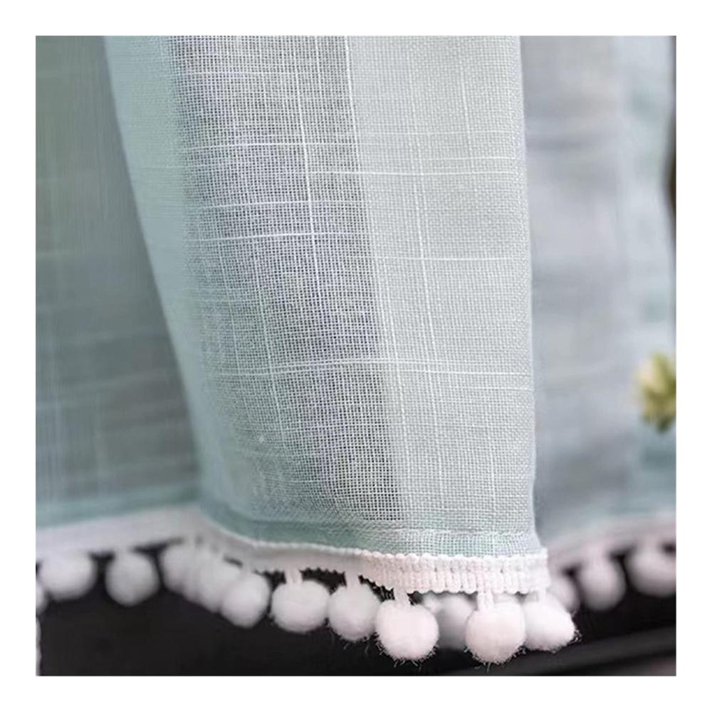 Entzückende Scheibengardine Spitze Bistrogardine mit Pompom-Dekor für kleine Fenster in Küche & Wohnzimmer - Landhausstil Vorhang Schals - Einzelstück (180x60cm) - Frische Eleganz für Ihre Fenster