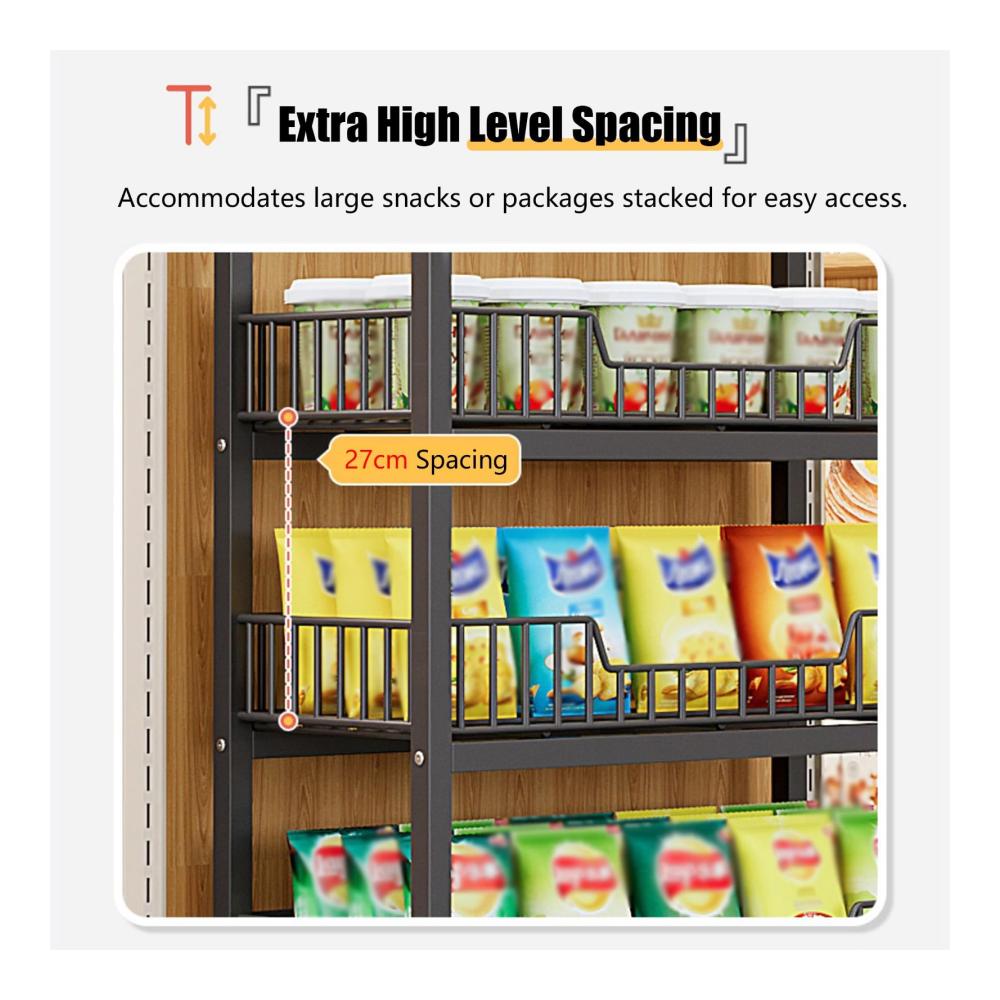 Effiziente Küchenorganisation 4/5-stufiger Metallregal-Ständer mit Haken für Snacks Obst und Gemüse. Platzsparende Aufbewahrungslösung für die Speisekammer. (Farbe Schwarz Größe 4 Tier 50x27x146cm