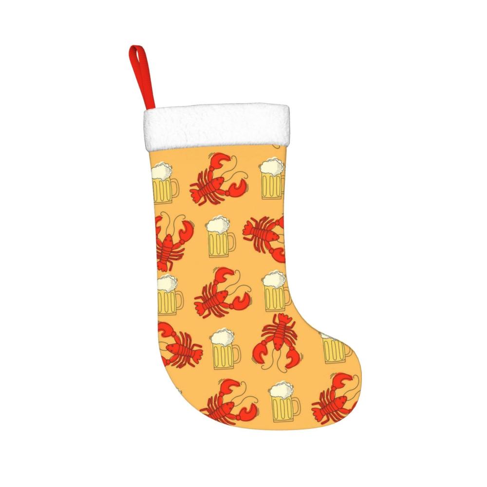 Personalisierter Nikolausstiefel Bier und Langusten Muster | Weihnachtsstrumpf für Familienfeiern | Dekorative Weihnachtsdekoration | Perfekte Ergänzung für festliche Stimmung | Hochwert