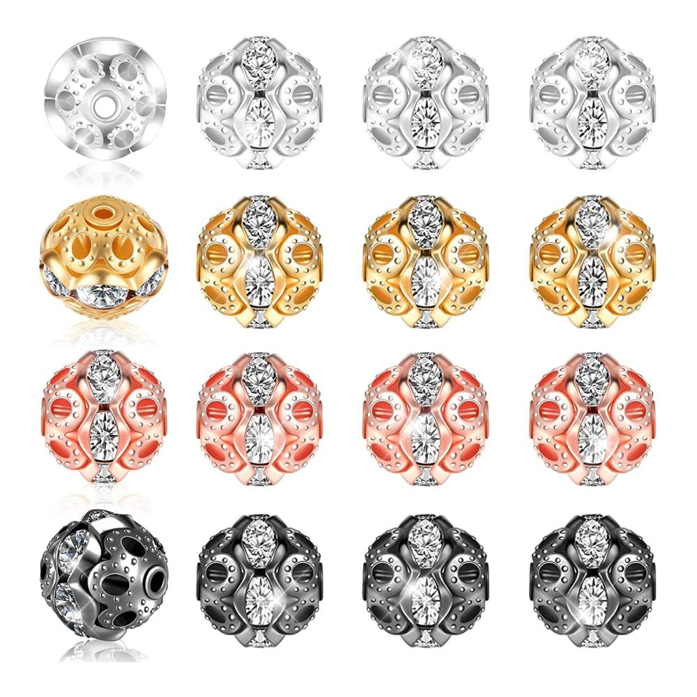 80 Stück Strass-Perlen 10mm | Glitzernde Discokugel-Perlen mit Kristall-Abstandshaltern | Bunte Bastelperlen für Schmuck und DIY-Projekte | Schmuckperlen & Zubehör