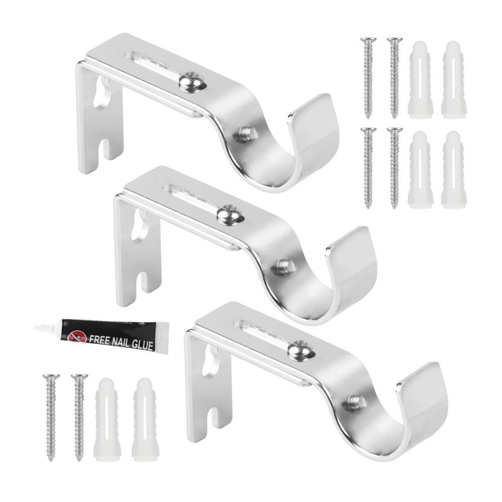 Premium Metall Wandhalterung Set für Gardinenstangen Ø20-25mm | Verstellbar & Selbstklebend | 3er Pack Stangenauflagen Halterung | Elegante Lösung für Vorhangstangen | Ideal für Haus und Büro