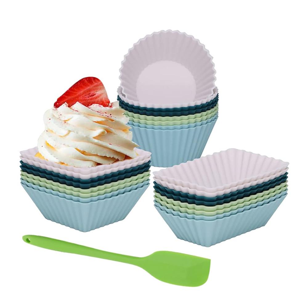 Einweg-Backbecher 50 Stück Silikon-Cupcake-Förmchen Set | BPA-frei & umweltfreundlich | Wiederverwendbare Muffinförmchen in verschiedenen Größen | Backspaß für Party Geburtstag & mehr | Inkl. Silikon