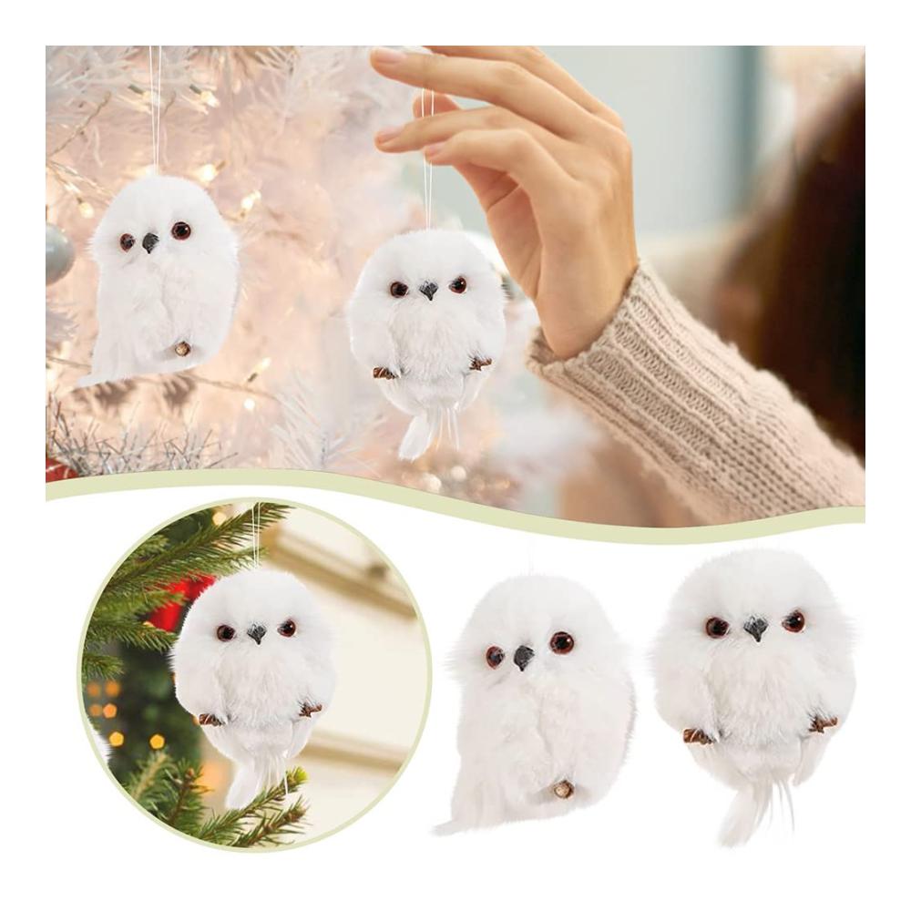 2 Stück Weiße Weihnachts-Eulen-Hängeornamente | Realistische Eulen-Anhänger für Baum & Zuhause | Weihnachtsdekoration | Geschenkidee | Festliche Party-Accessoires | Urlaubsstimmung pur
