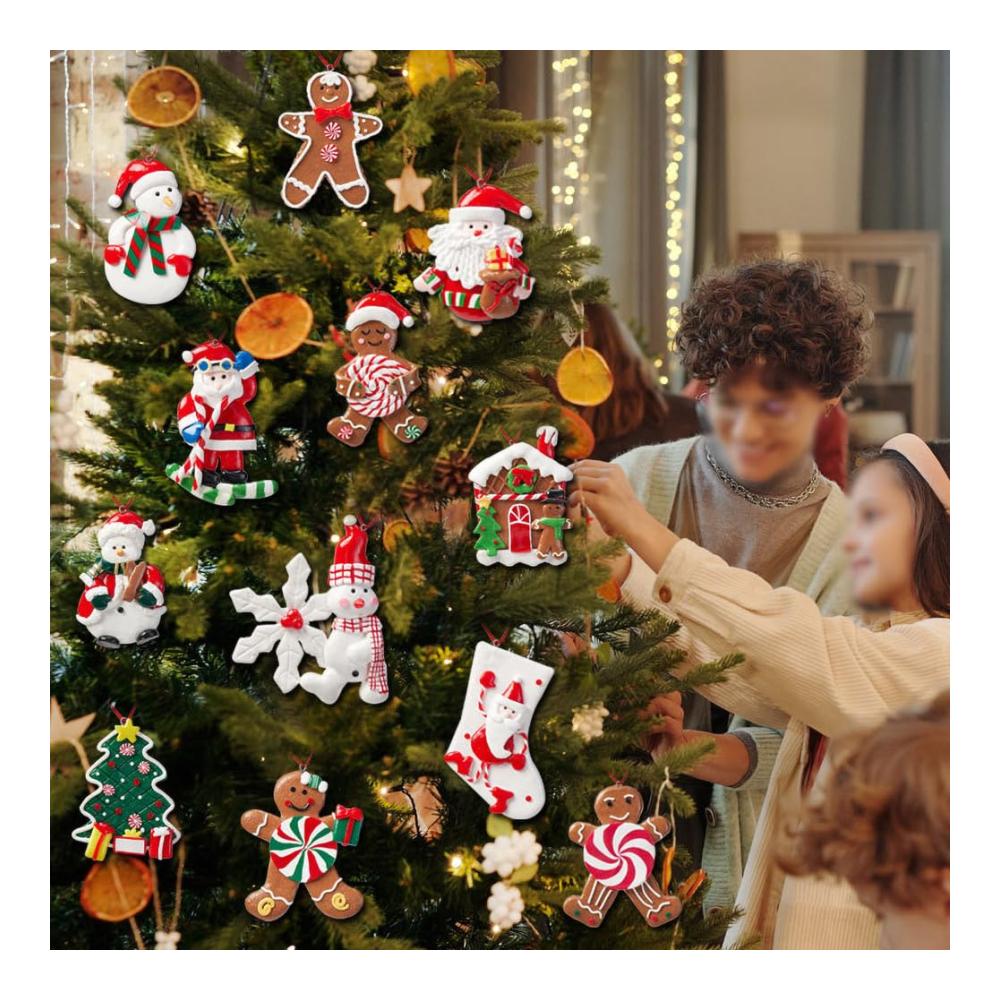 12er Set Weihnachtsbaumanhänger - Lebkuchenmann Schneemann Weihnachtsmann - Anhänger für den festlichen Baum - Dekorative Weihnachtsfiguren und -ornamente
