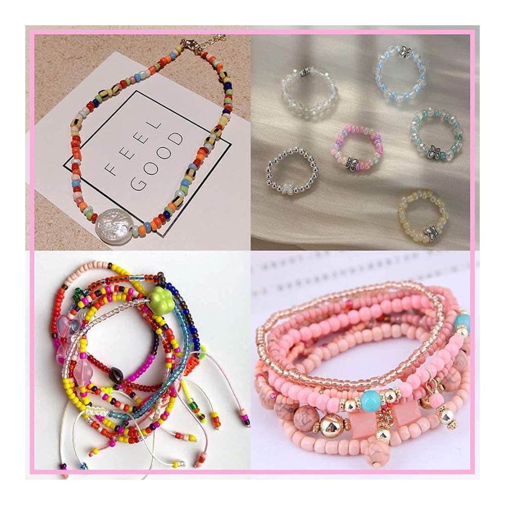 3360 Stück Mini Glasperlen 4mm kleine Rocailles Perlen Bastelperlen Set mit elastischer Schnur – Ideales Perlenweben-Zubehör für DIY Armbänder Halsketten und Schmuckherstellung