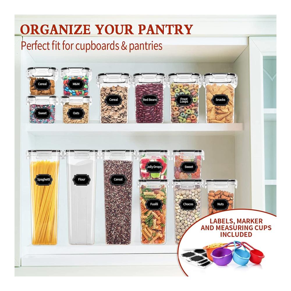 Organisieren Sie Ihre Küche mit KAHEIGN 24Pcs Vorratsdosen-Set Luftdichte BPA-freie Frischhaltedosen in 4 Größen. Durchsichtige Kunststoff-Aufbewahrungsboxen für Mehl Müsli und mehr. Cleveres Vorratsbehältersystem für eine ordentliche und frische Küche