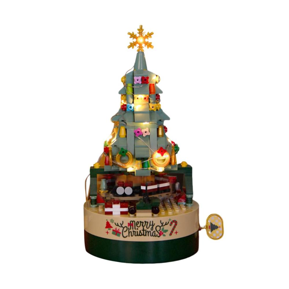 360pcs Bausteine Weihnachtsbaum Spieluhr DIY Modell mit LED Licht - Rotierende Weihnachtsdekoration für Kinder - Bastelset für kreative Weihn