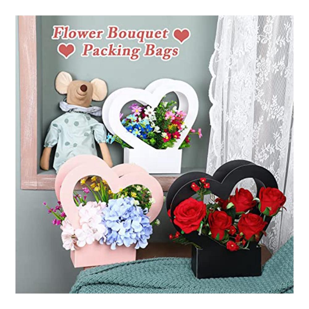 Premium Packpapier Blumenboxen Set – 30 Stück Rechteckige Geschenktüten für Blumenarrangements in Schwarz Weiß und Rosa - Ideale Verpackung für Blumensträuße