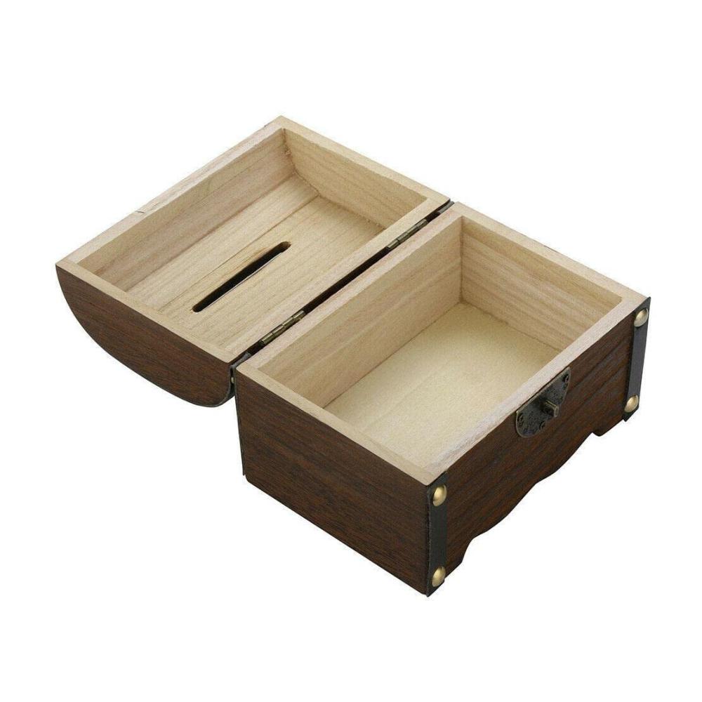 Vintage Spardose aus Holz - Schatztruhe mit Schloss - Münzgeld-Aufbewahrungskoffer - Sichere Münzsparbank - Heimdekoration & Geschenke - Braun