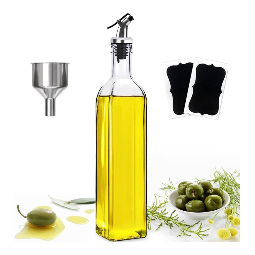 Premium Essig- & Ölspender ztarraum Glasflaschen 500ml + Trichter Auslaufsicher & Tropffrei für BBQ Grillen & Kochen - inkl. 2 Aufkleber